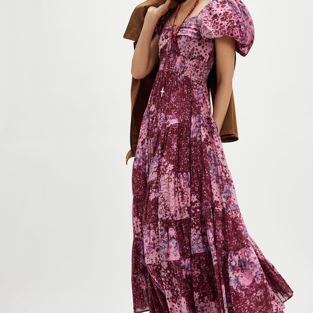 Free People Burgundy Floral Maxi Dress